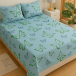 Aqua cotton bedsheet with butterfly print