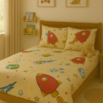 Kids cotton bedsheet with rocket and space print.