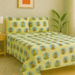 Green kids cotton bedsheet with playful cartoon face