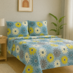 Cream cotton bedsheet with sunflower floral print