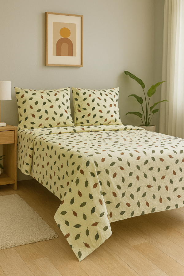 🌿 Earthy Leaf Cotton Bedsheet Set