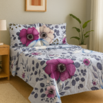 Purple Floral Cotton Double Bedsheet