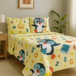 Yellow Penguin Alphabet Kids Bedsheet