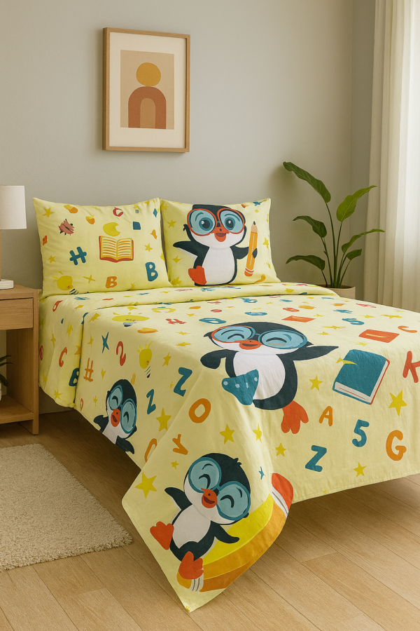 Yellow Penguin Alphabet Kids Bedsheet