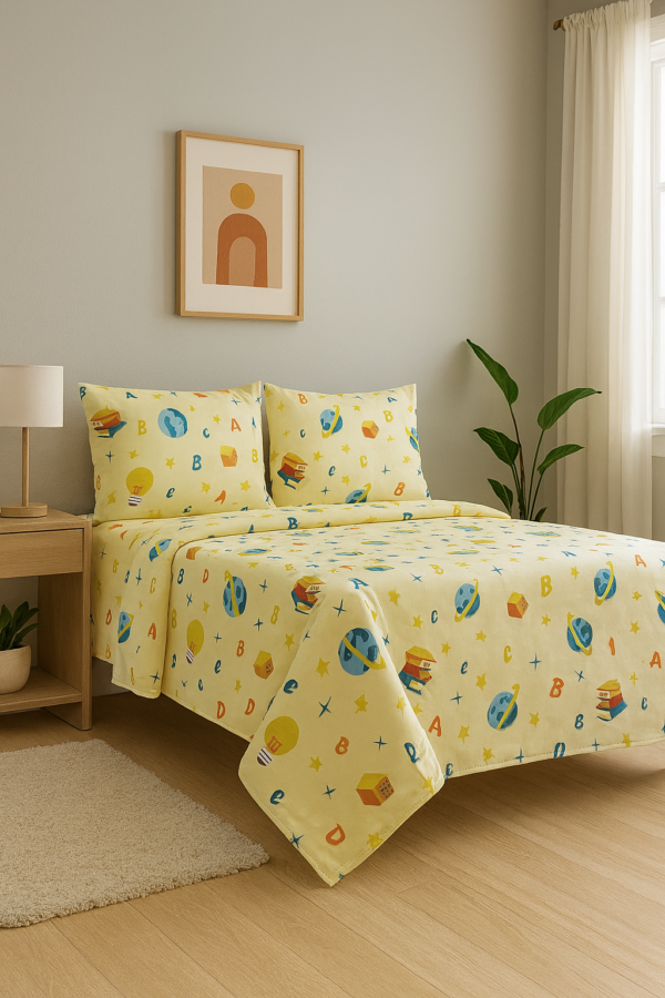 Kids Alphabet Printed Cotton Bedsheet