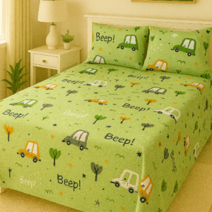 Green Car Print Kids Cotton Bedsheet