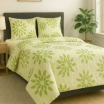 White cotton bedsheet with multicolour geometric print