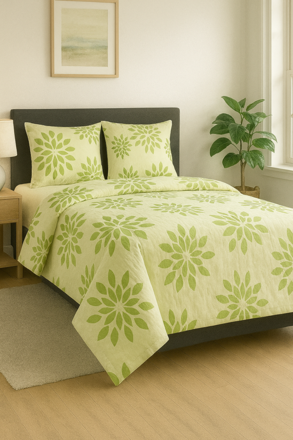 White cotton bedsheet with multicolour geometric print