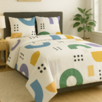 White bedsheet with multicolour geometric print