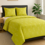 Light green cotton bedsheet with leaf pattern print