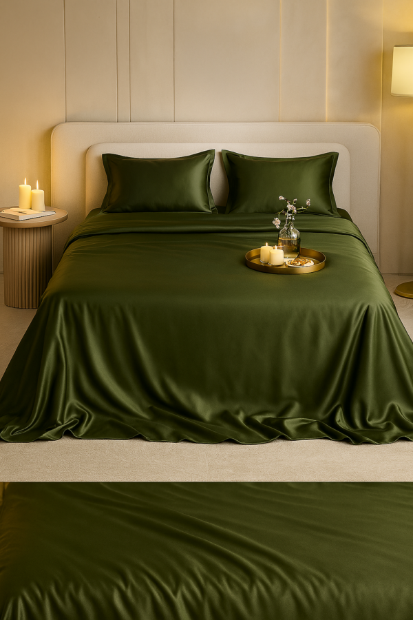 Olive Green Bamboo Satin Bedsheet