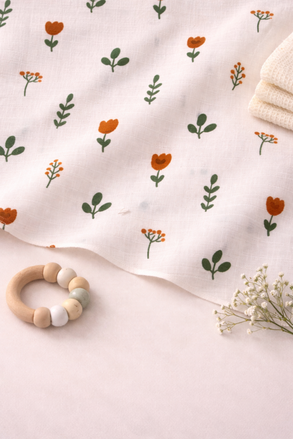 Floral print cotton muslin baby towel swaddle