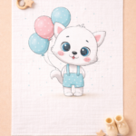 Cat with balloon muslin towel
