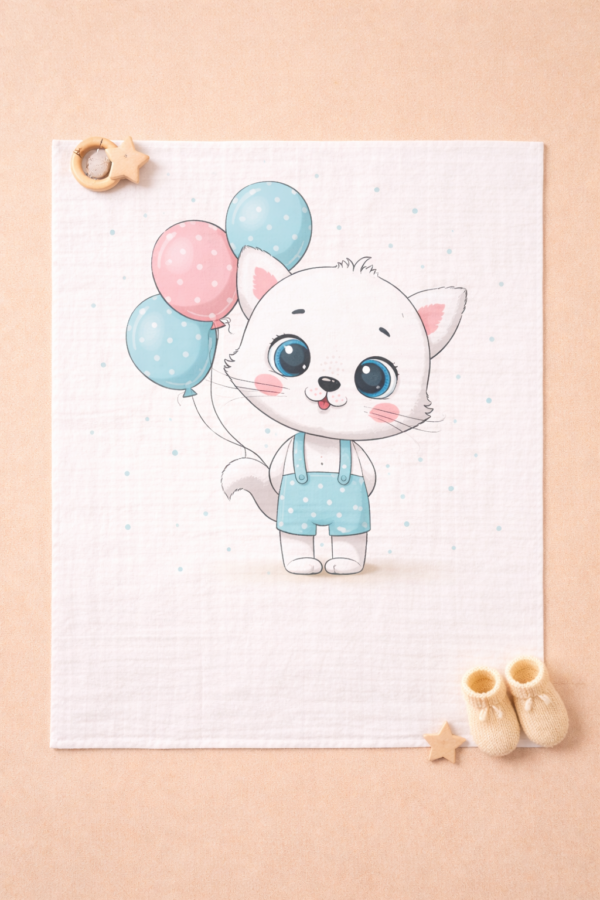 Cat with balloon muslin towel
