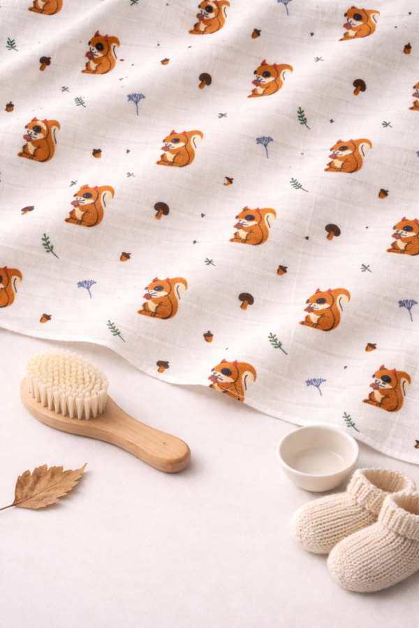 Squirrel printed muslin towel